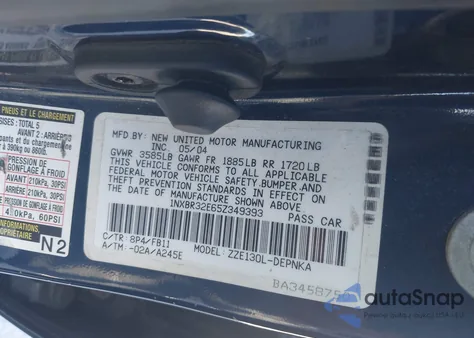 2005 Toyota Corolla Le из США, поврежденный, VIN 1NXBR32E65Z349393